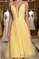 Deep V Neck Short Yellow Formal Prom Dresses, Short Backless Formal Homecoming Dresses