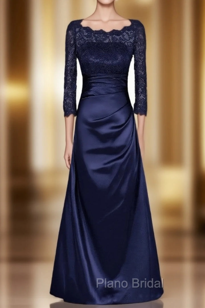 Delicate Bateau Neckline Floor-Length A-Line Lace Mother of the Bride Dresses with Long Sleeve Main image