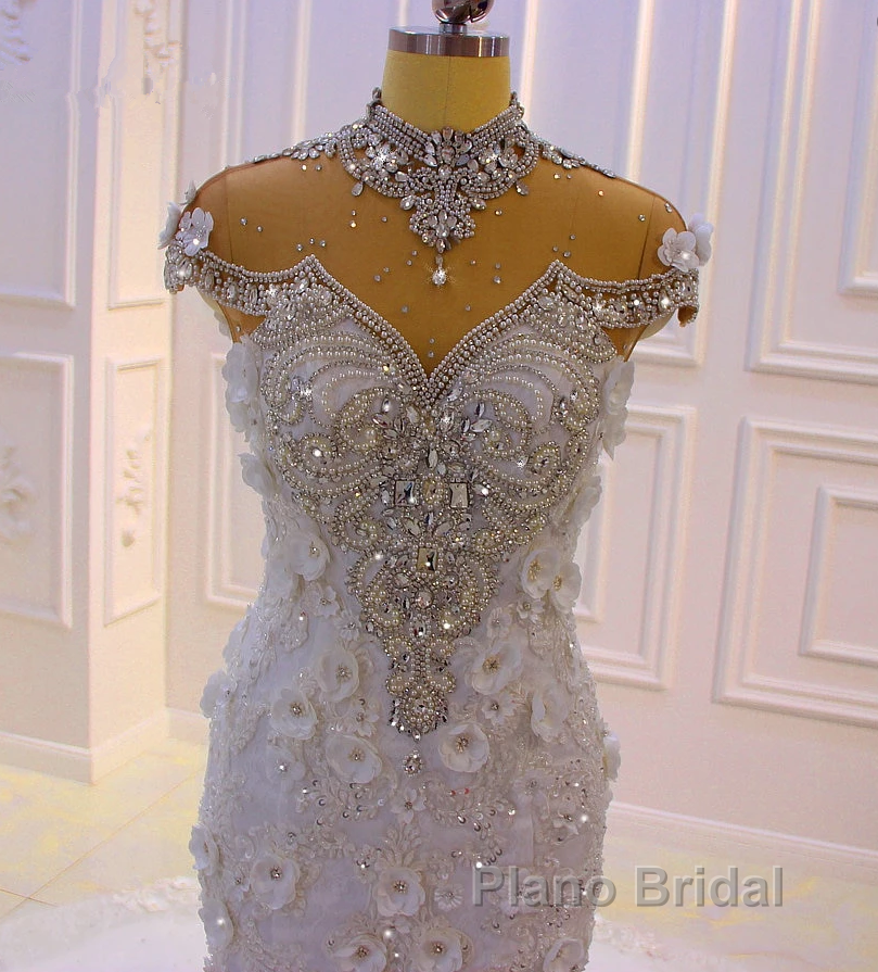 Delicate Sleeveless Beading Sheer Tulle Appliques Mermaid Sparkling Wedding Dresses Secondary image