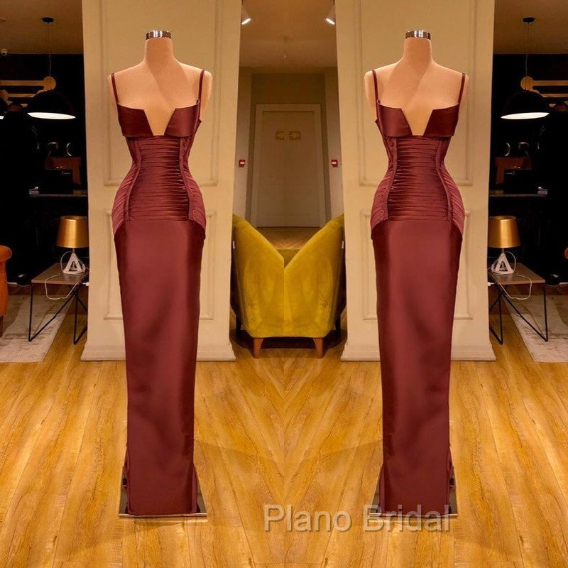 Designer Burgundy Spaghetti-Straps Mermaid Formal Prom Dresses Long With Ruched Secondary image