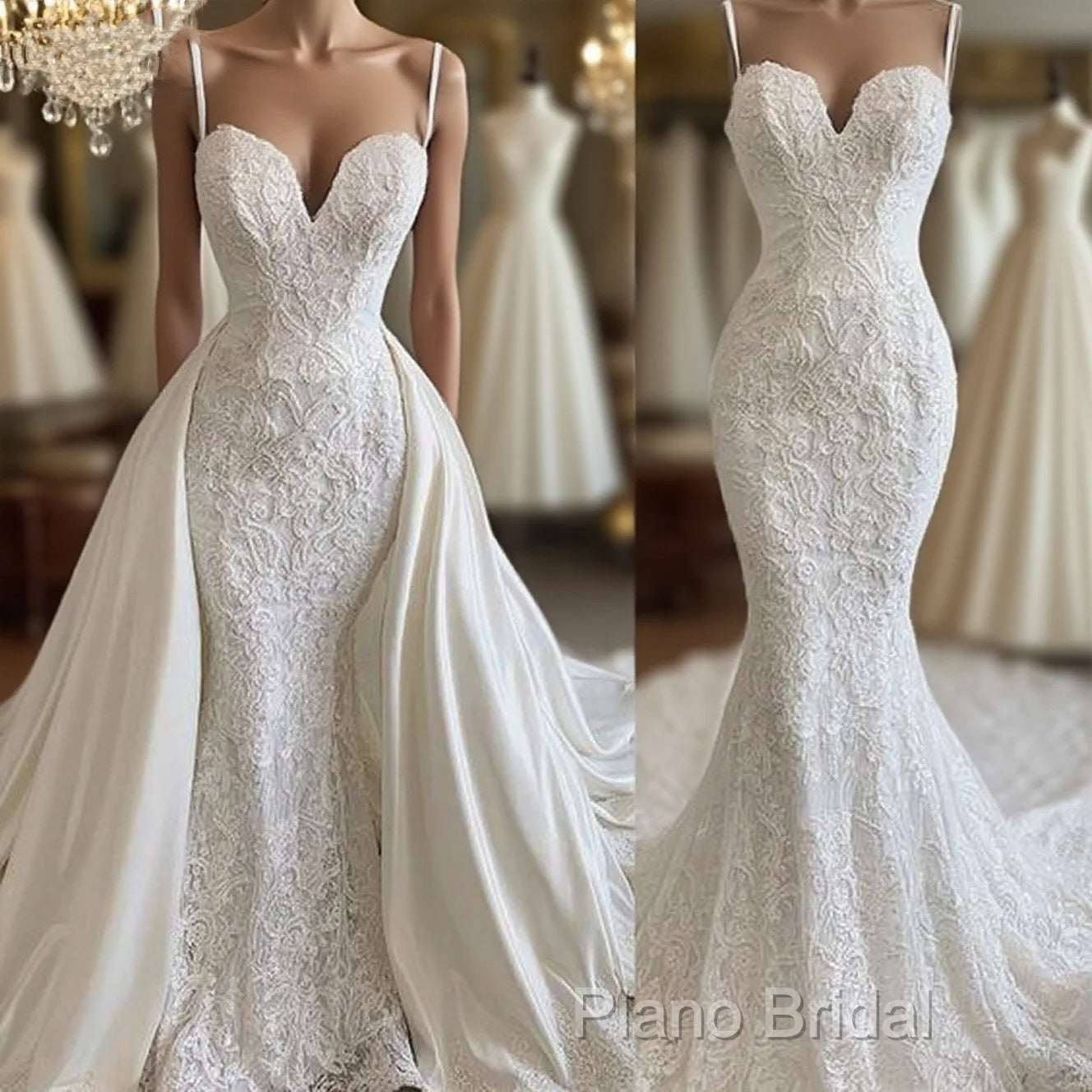 Detachable Skirt Wedding Dresses, Lace Applique Wedding Dresses, Formal Prom Dresses