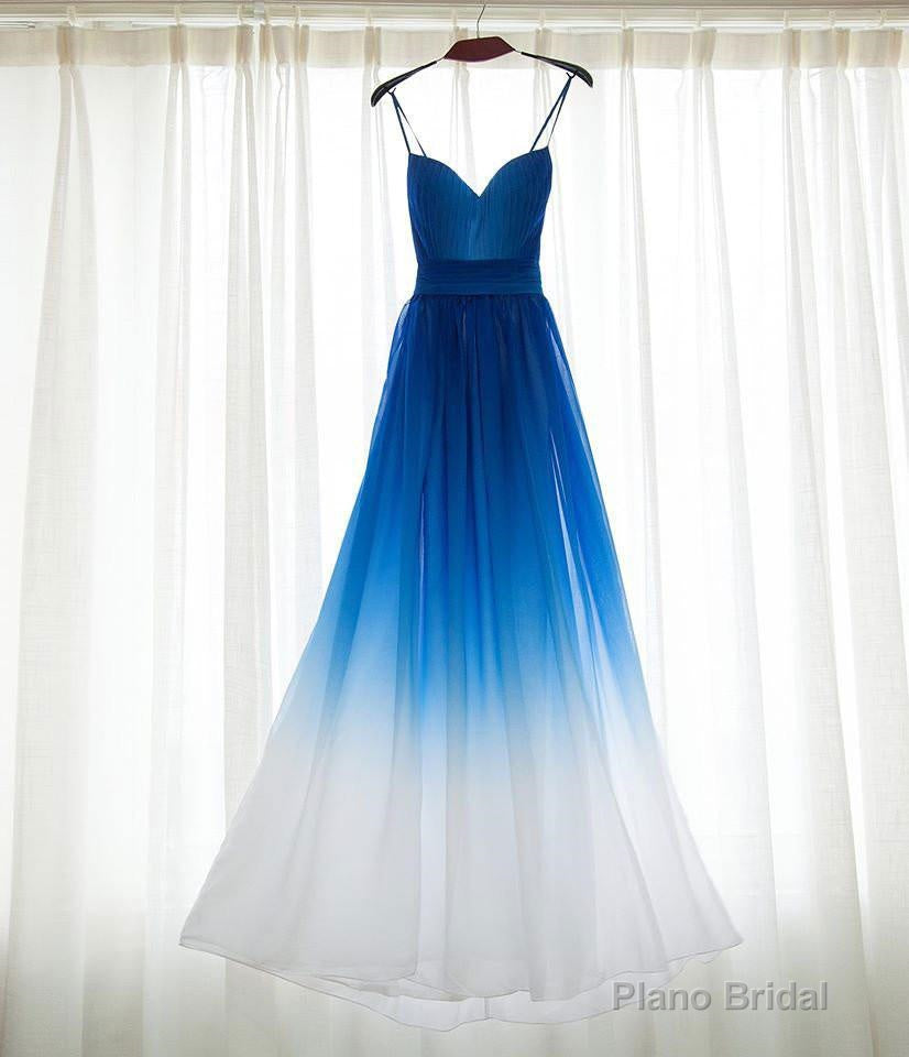 Spaghetti Strap Royal Blue Ombre Bridesmaid Dresses, Chiffon Prom Dress, A Line Bridesmaid Gown Main image