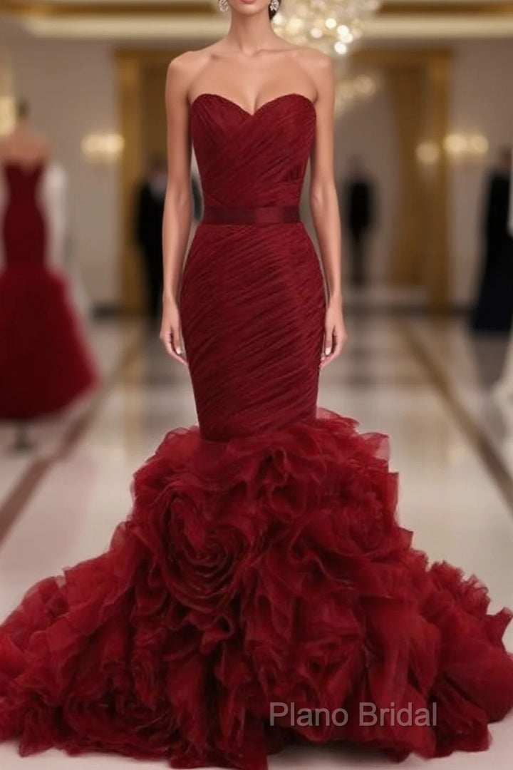 Dignified Trumpet/Mermaid Strapless Sweetheart Tiered Long Formal Prom Dresses Main image