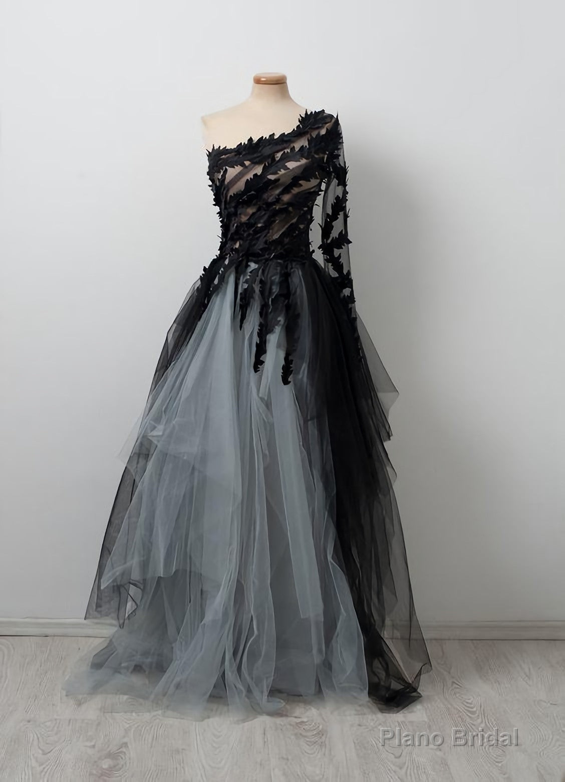 Black Ball Gown Wedding Dresses, Tulle One Shoulder Main image