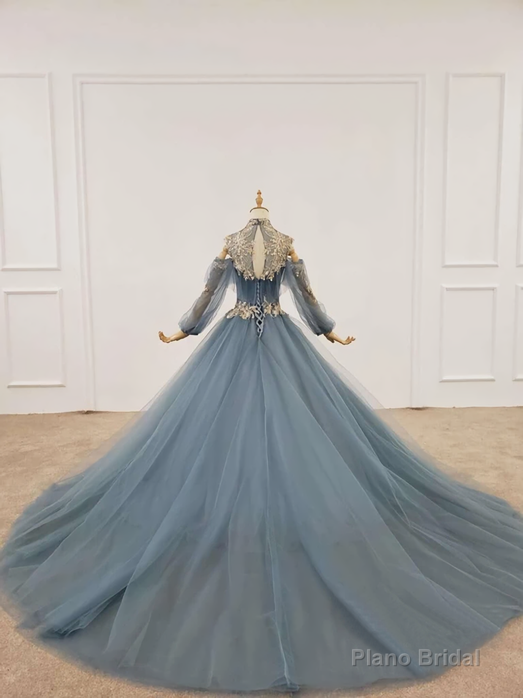 Vintage Tulle Long Sleeve Prom Dress, Custom Evening Dress