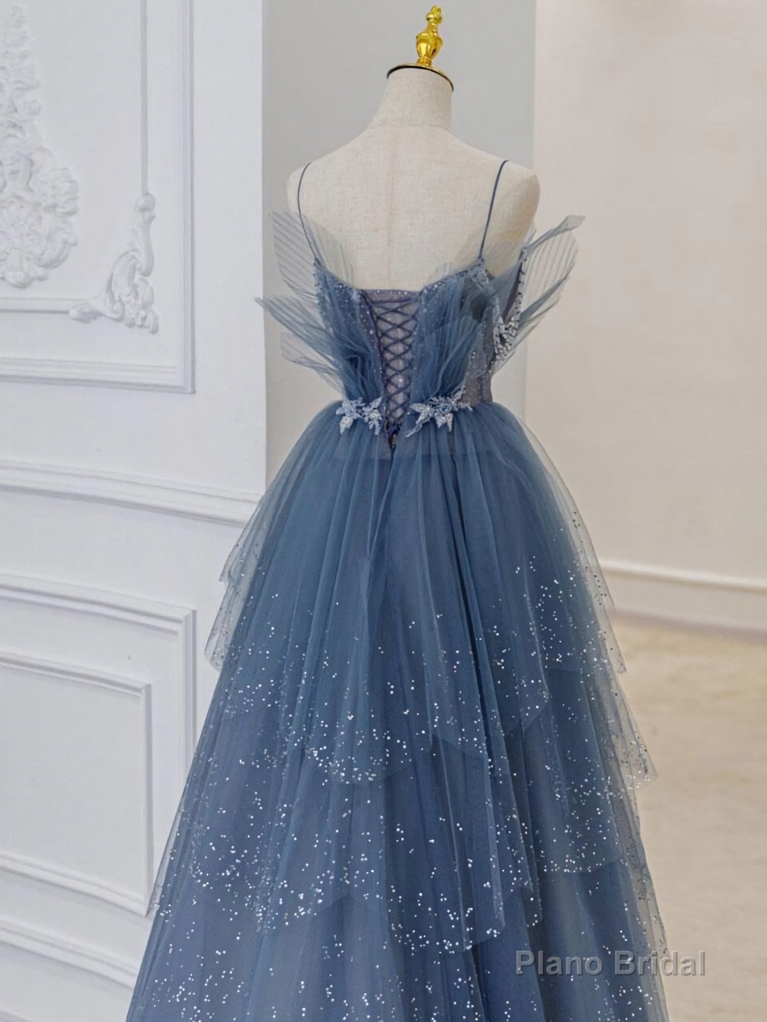 Blue Sweetheart Tulle Sequin Long Prom Dress, Blue Evening Dress Secondary image