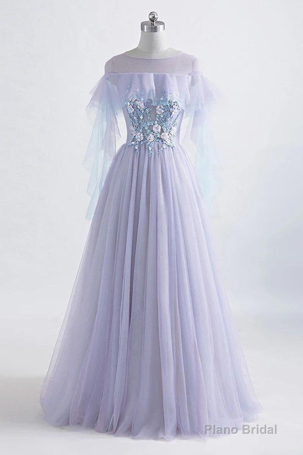 Princess Tulle Jewel Floor-length Prom Dress With Lace Appliques Main image