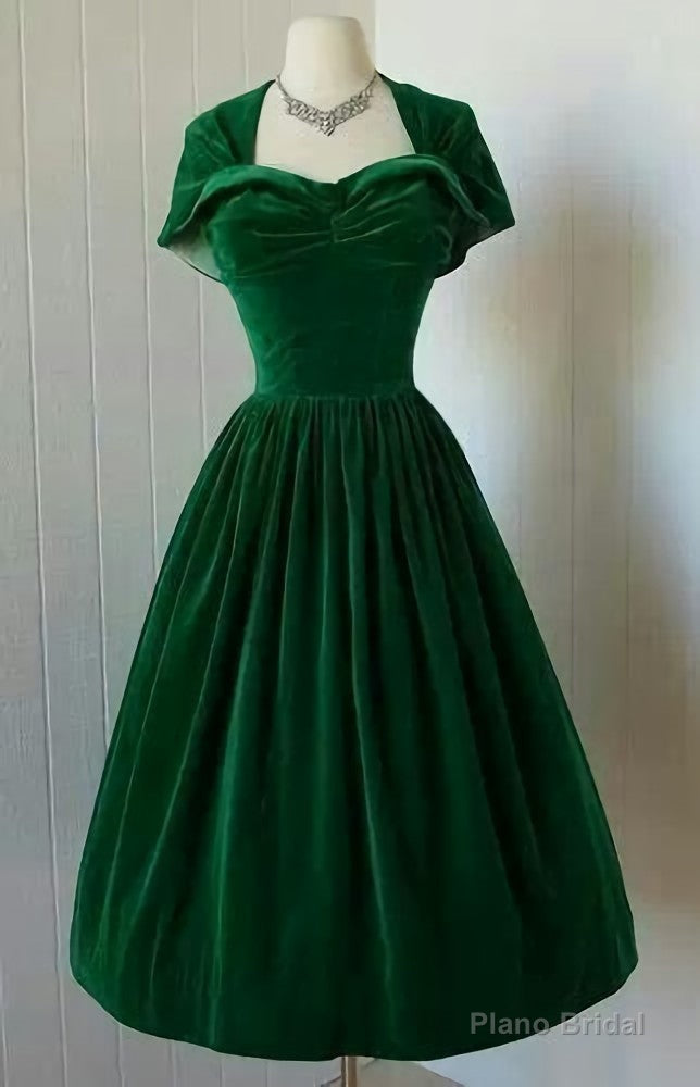 1950S Vintage Prom Dress, Green Velvet Homecoming Dress Main image