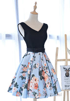 Cute V-Neck Floral Formal Prom Dresses, A-Line Homecoming Dresses