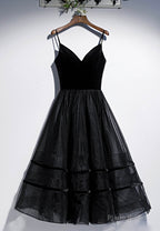 Black Velvet Tulle Short Prom Dresses, A-Line Party Dresses
