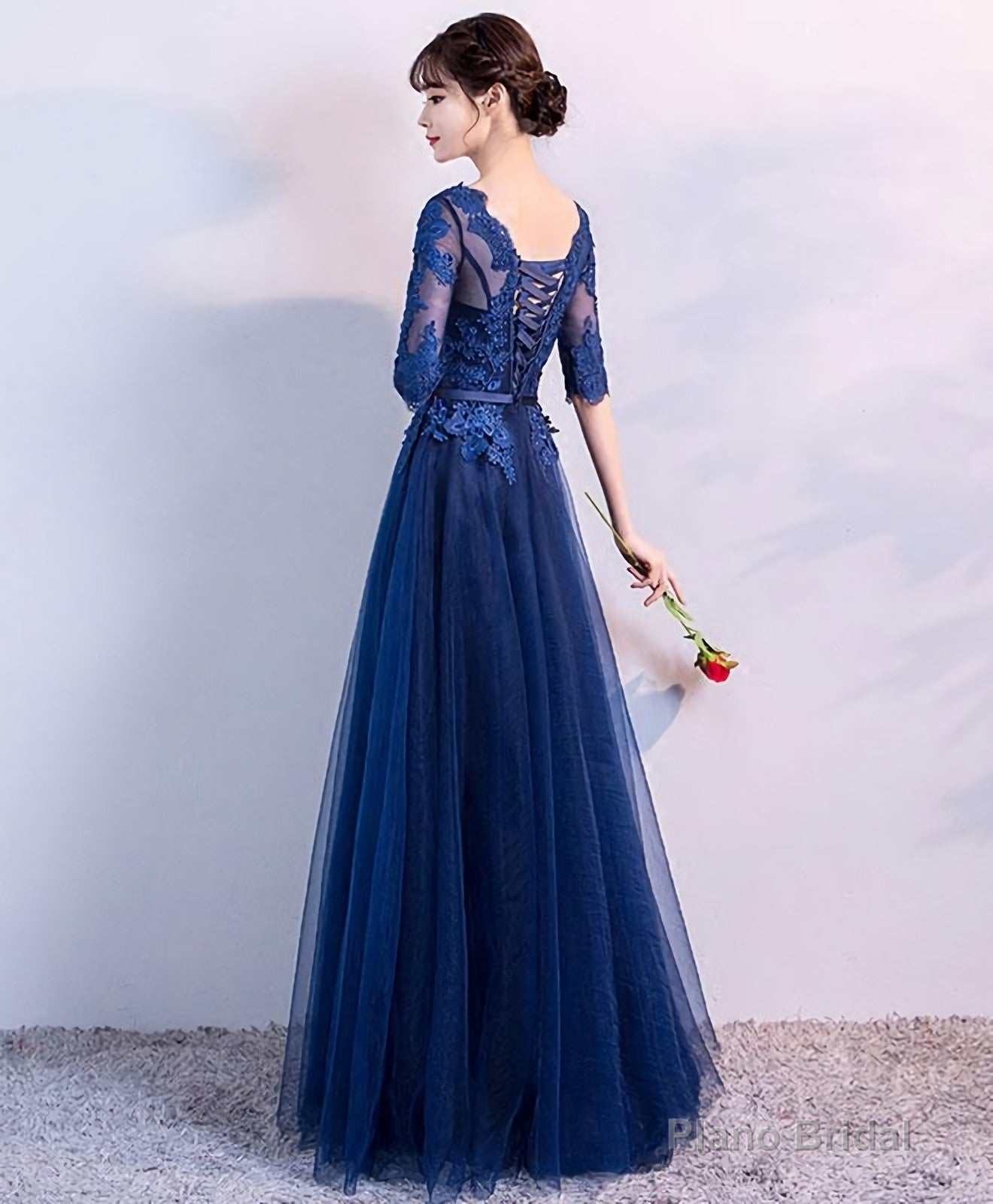 Blue Tulle Lace Long Prom Dress, Lace Evening Dress Secondary image