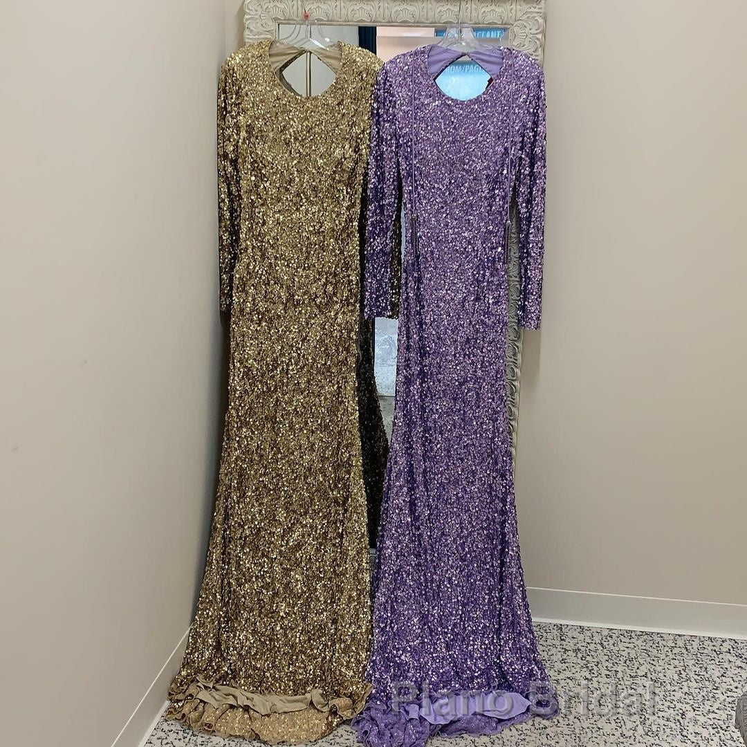 Modest Long Sleeves Sequins Mermaid Prom Dresses