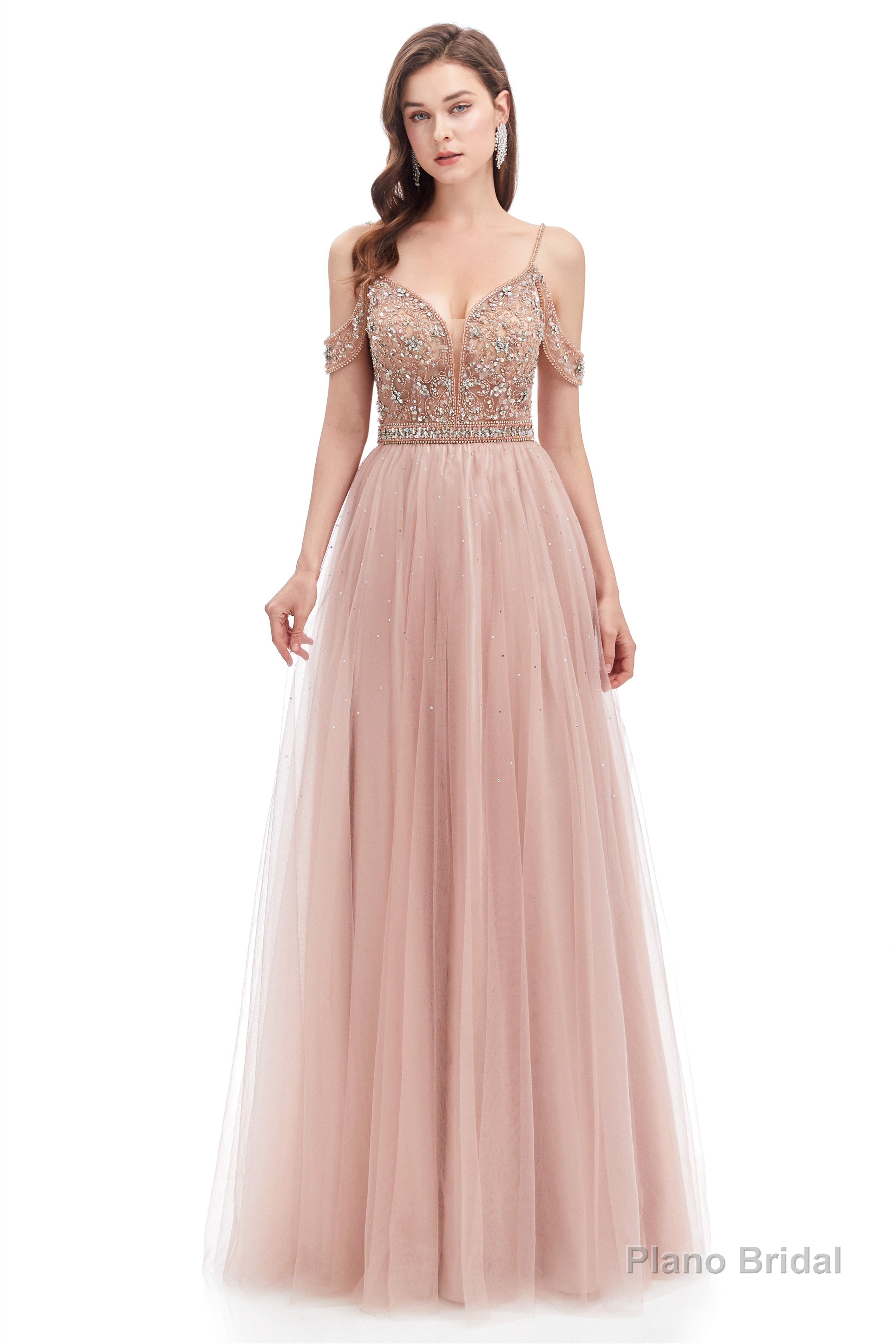 Dusty Pink Crystal Sparkle Starry Prom Dresses with Straps Backless Secondary image