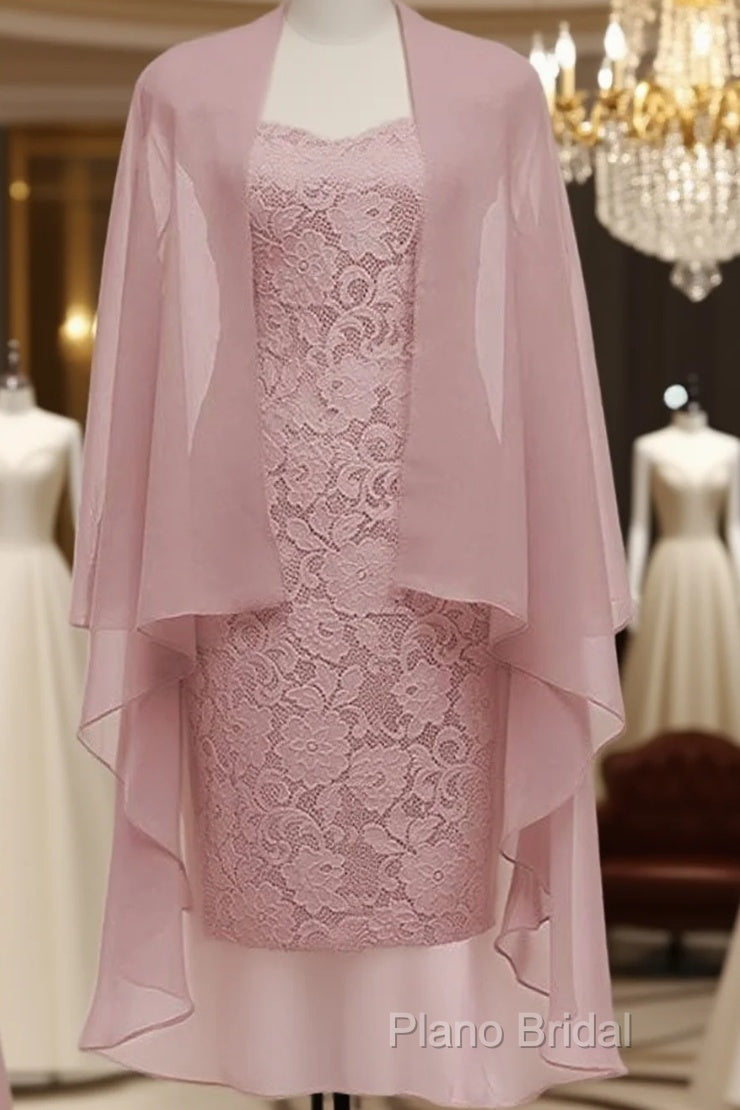 Dusty Pink Short Lace Mother Of The Bride Dresses With Jacket Formal Prom Gowns