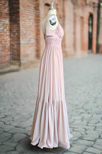 Dusty Rose A-Line Bow Ruffle Sleeveless Chiffon Bridesmaid Dress