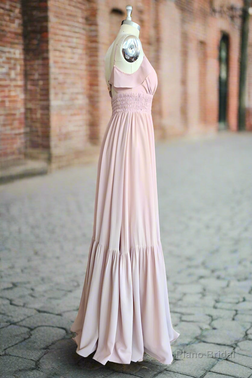 Dusty Rose A-Line Bow Ruffle Sleeveless Chiffon Bridesmaid Dress