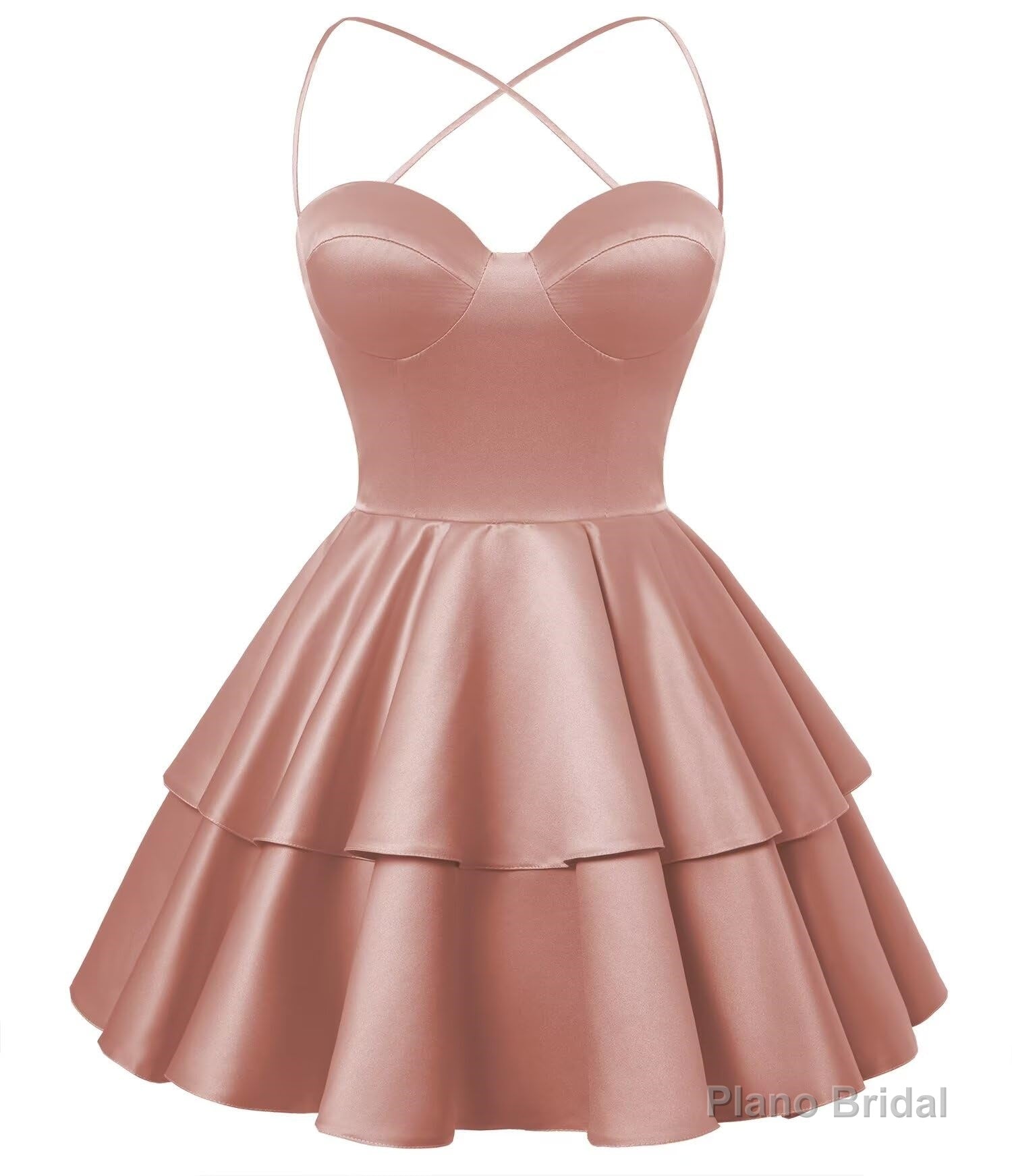 Dusty Rose Satin Homecoming Dress Sweetheart Neck Tiered Short Graduation Dresses Main image