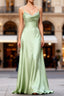 Dusty Sage A Line Cowl Neck Satin Long Formal Prom Dresses with Pleated