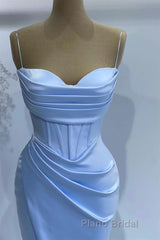 Baby Blue Mermaid Sweetheart Formal Prom Dress With Spaghetti Straps