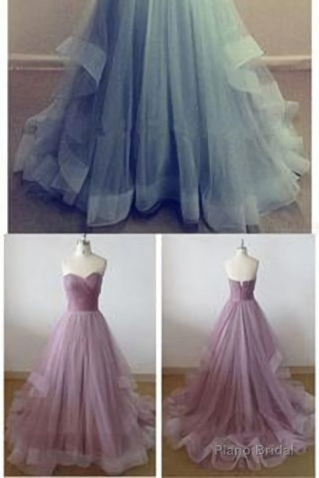 Hot Sale Charming Sweetheart A Line Tulle Floor Length Strapless Sleeveless Evening Dresses Main image