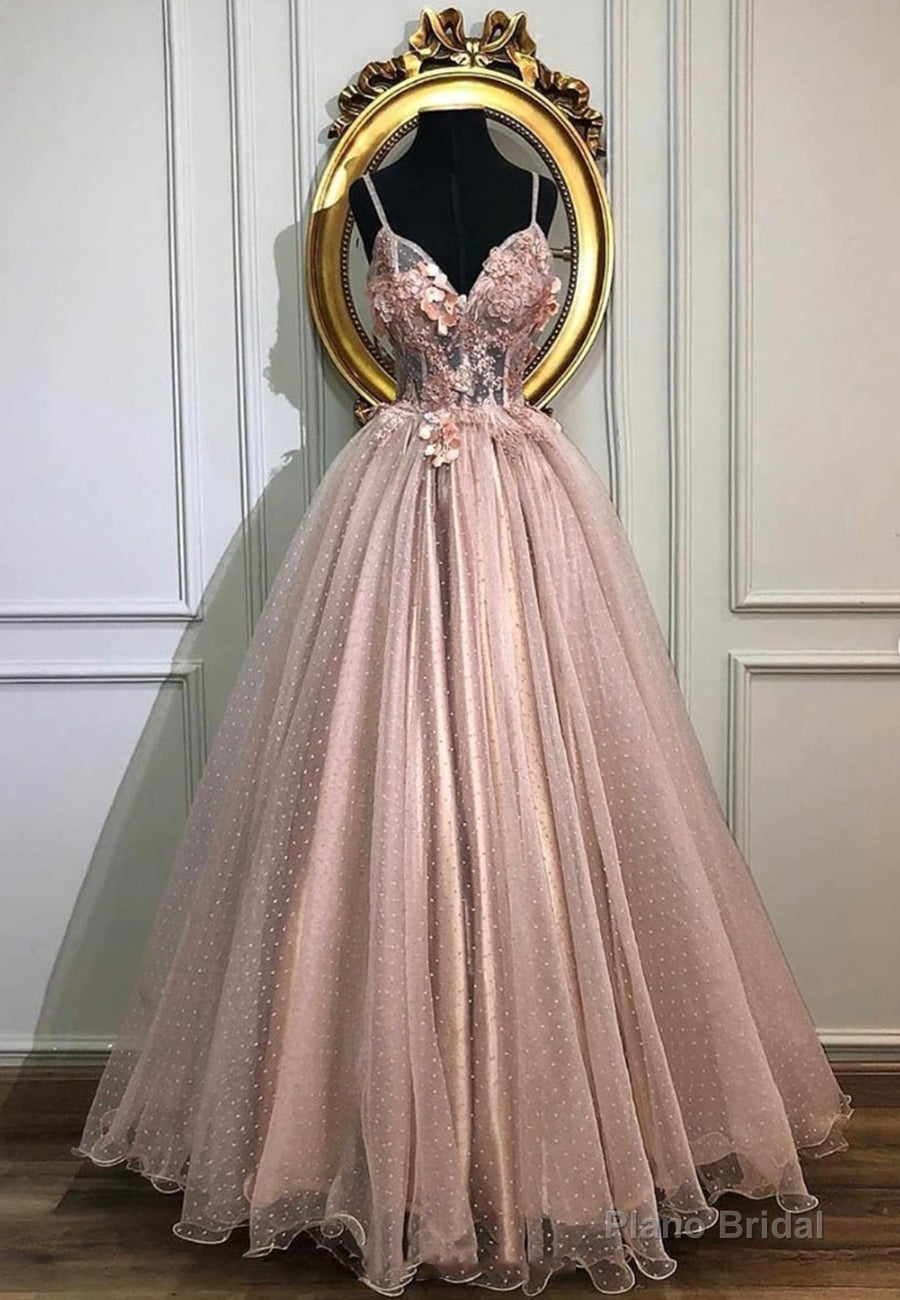 Pink Lace Long Prom Dresses, A-Line Evening Dresses Main image