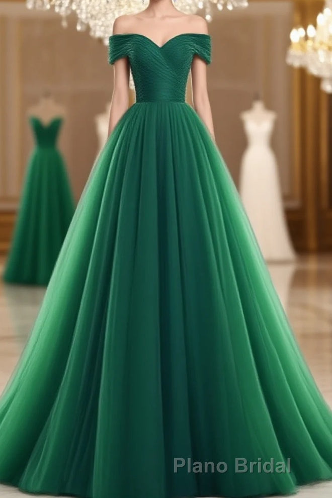 Tulle Off Shoulder Floor Length Party Dresses, Long Formal Prom Dresses, Formal Prom Dresses