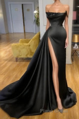 Elegant A-line Graduation Dresses Long Black Formal Prom Dresses With Split Online