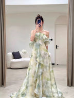 Elegant A Line Halter Chiffon Ombre Green Long Prom Dresses Evening Party Dress CC1260