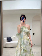 Elegant A Line Halter Chiffon Ombre Green Long Prom Dresses Evening Party Dress CC1260