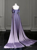 Elegant A Line Purple Satin Long Formal Prom Dresses Formal Party Gown