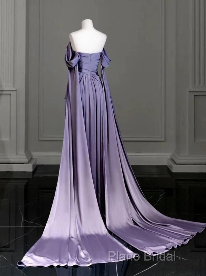 Elegant A Line Purple Satin Long Formal Prom Dresses Formal Party Gown