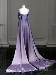 Elegant A Line Purple Satin Long Formal Prom Dresses Formal Party Gown