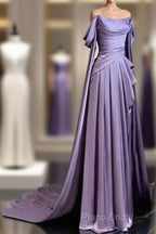 Elegant A Line Purple Satin Long Formal Prom Dresses Formal Party Gown