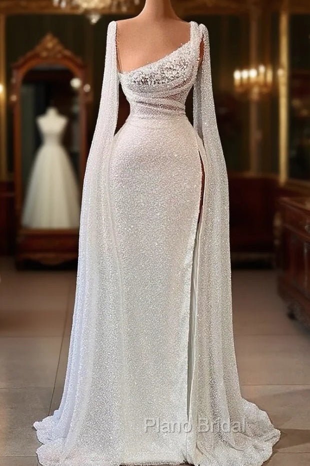 Elegant A-line Sequins Split Bridal Dresses With Beads Main image