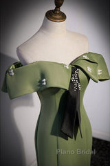 Elegant And Noble Clover Green Off The Shoulder Sleeveless Fishtail Evening Dresses With Clover Green Off The Back Strap And Ground Length Formal Prom Dresses