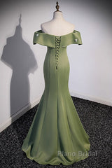 Elegant And Noble Clover Green Off The Shoulder Sleeveless Fishtail Evening Dresses With Clover Green Off The Back Strap And Ground Length Formal Prom Dresses