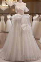 Elegant And Noble Ivory Sleeveless Off Shoulder Beaded Bow Evening Dresses Ivory Thin Shoulder Strap Off Back Strap Formal Prom Dresses