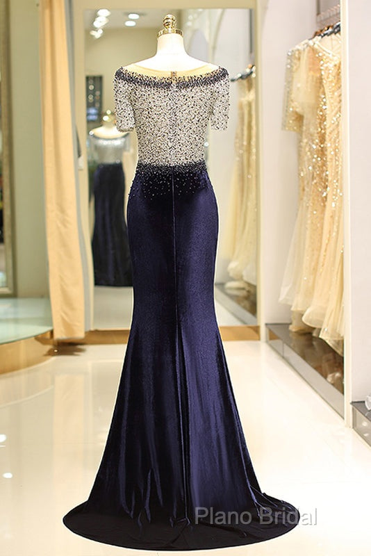 Elegant Beaded Formal Dresses With Short Sleeves