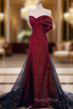 Elegant Black And Red Sweetheart Mermaid Long Formal Prom Dresses, Red Evening Dresses