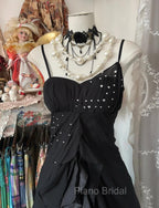 Elegant Black Spaghetti Strap Mermaid Chiffon Formal Prom Dresses