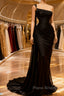 Elegant Black Split Mermaid Beading Formal Prom Dresses