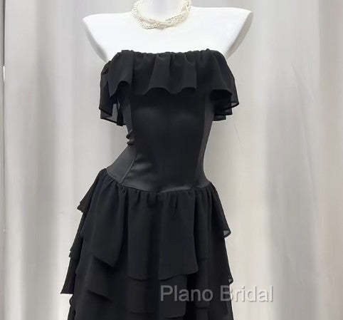 Elegant Black Strapless A-Line Layered Chiffon Long Formal Prom Dresses Graduation Formal Prom Dresses Secondary image