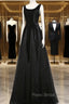 Elegant Black Velvet Cap Sleeves Evening Dresses, Black Formal Prom Dresses