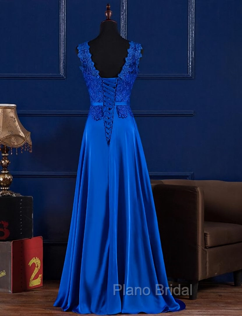 Elegant Blue Satin A-line Long Formal Prom Dresses , Bridesmaid Dresses for Sale Secondary image