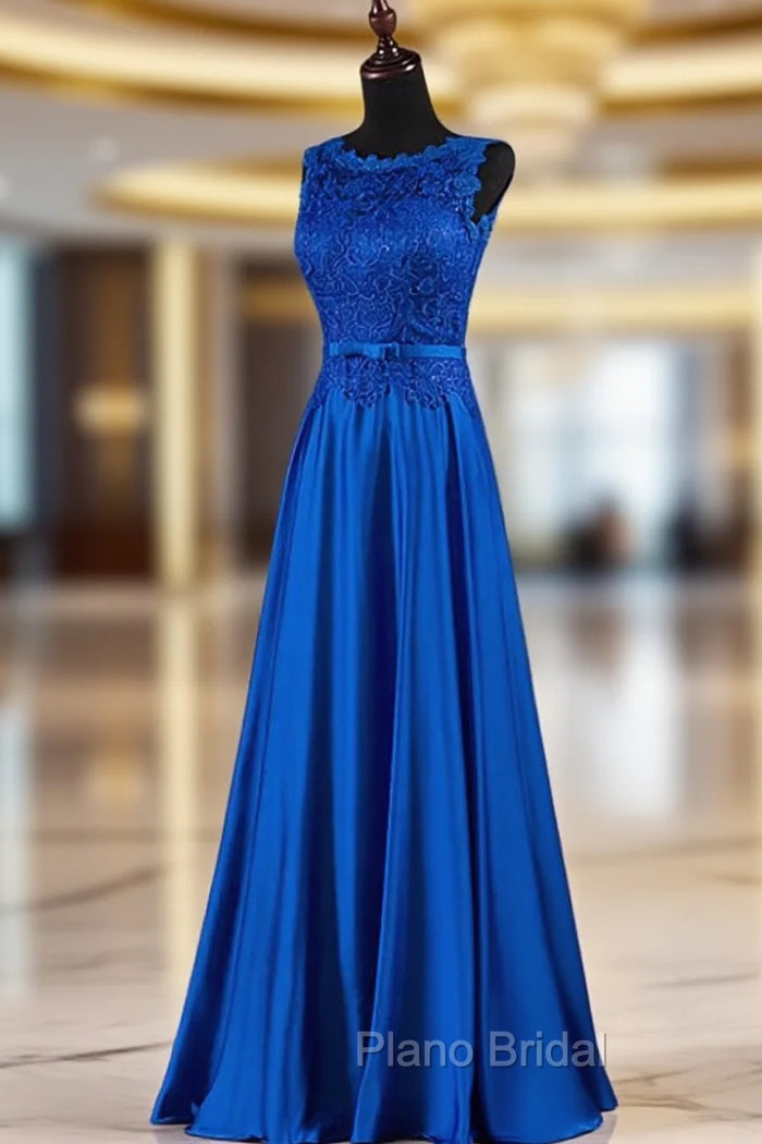 Elegant Blue Satin A-line Long Formal Prom Dresses , Bridesmaid Dresses for Sale Main image