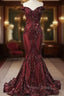 Elegant Burgundy Off-the-shoulder Mermaid Formal Prom Dresses