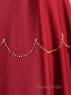 Elegant Burgundy Satin Long Formal Prom Dresses With Beaded, Burgundy Short Sleeve Evening Dresses