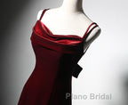 Elegant Burgundy Spaghetti Straps Velvet Mermaid Formal Prom Dresses Evening Dresses