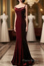 Elegant Burgundy Spaghetti Straps Velvet Mermaid Formal Prom Dresses Evening Dresses