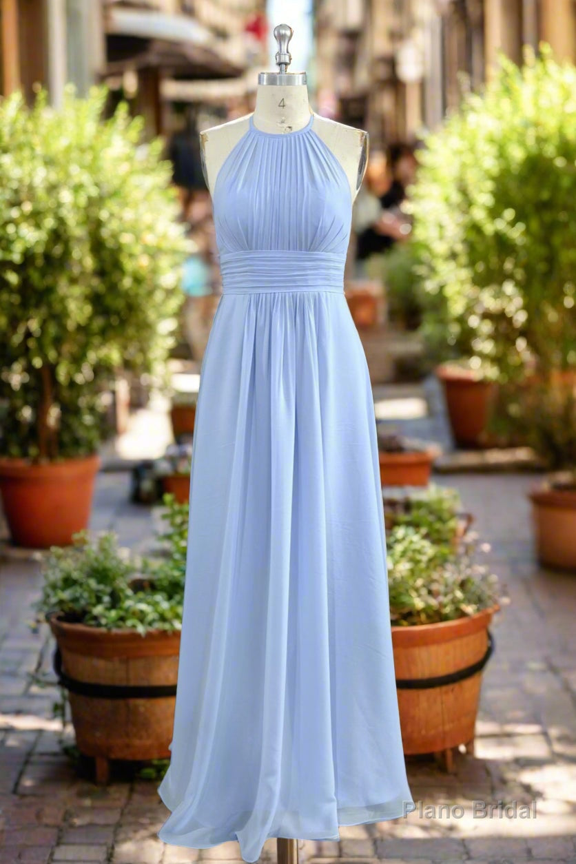 Elegant Chiffon Halter Floor Length Sky Blue Bridesmaid Dress Secondary image
